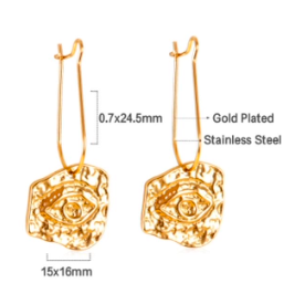 Egyptian Eye Plaque Earrings specs on white background