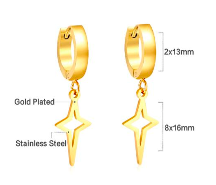 Star Drop huggie earrings . Hypoallergenic, waterproof, gold or silver