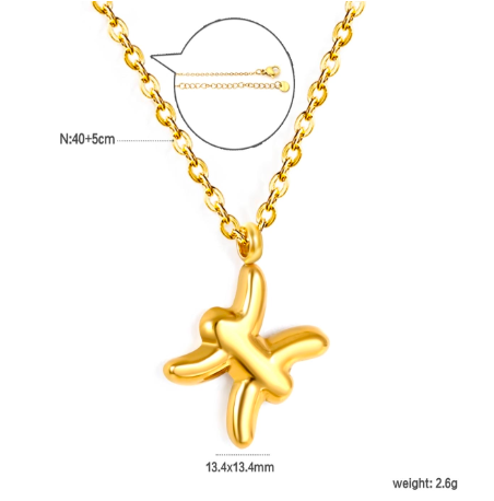 Gold pisces necklace with a unique pendant on a white background and measurements