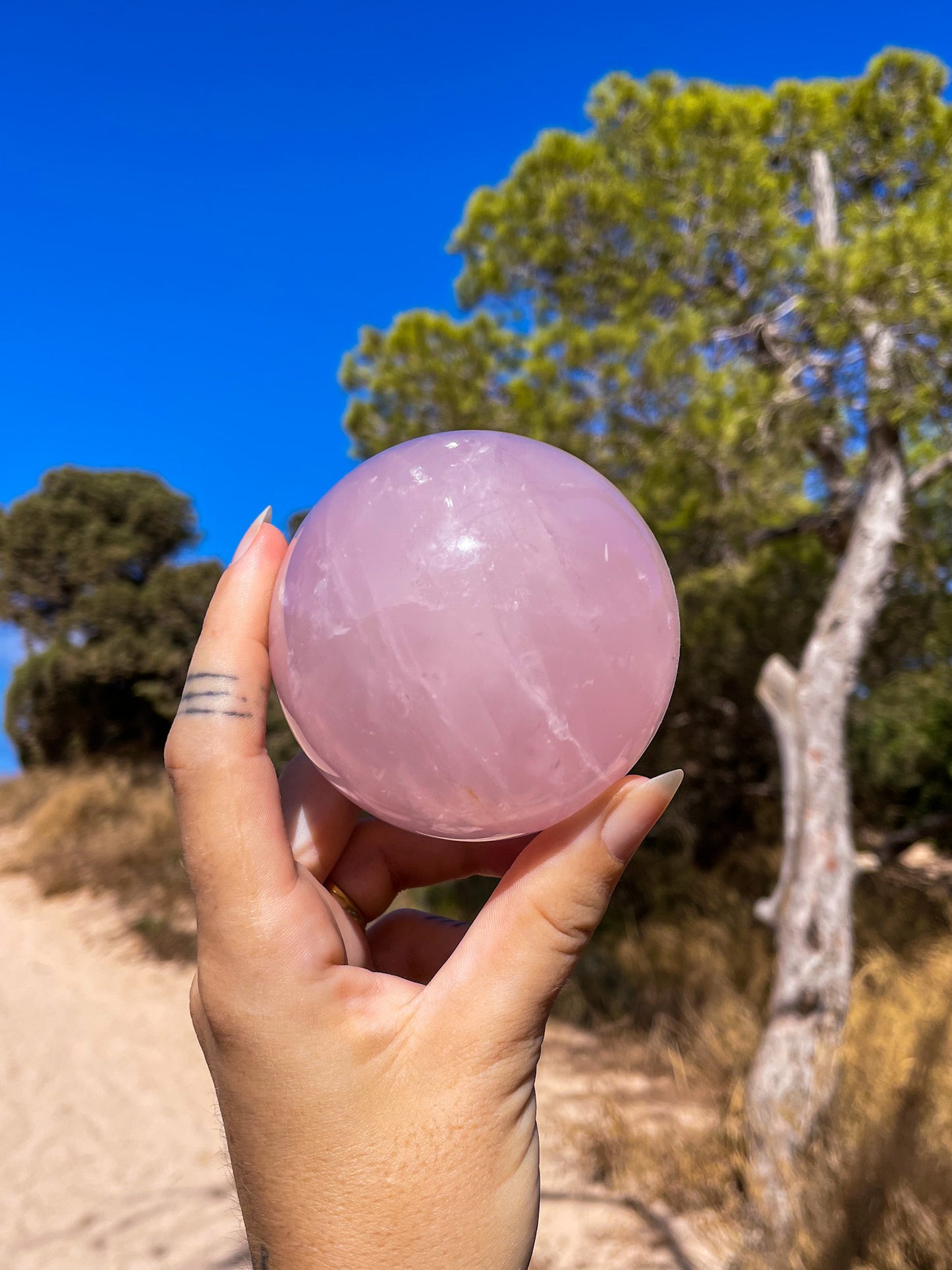Rose quartz spheres