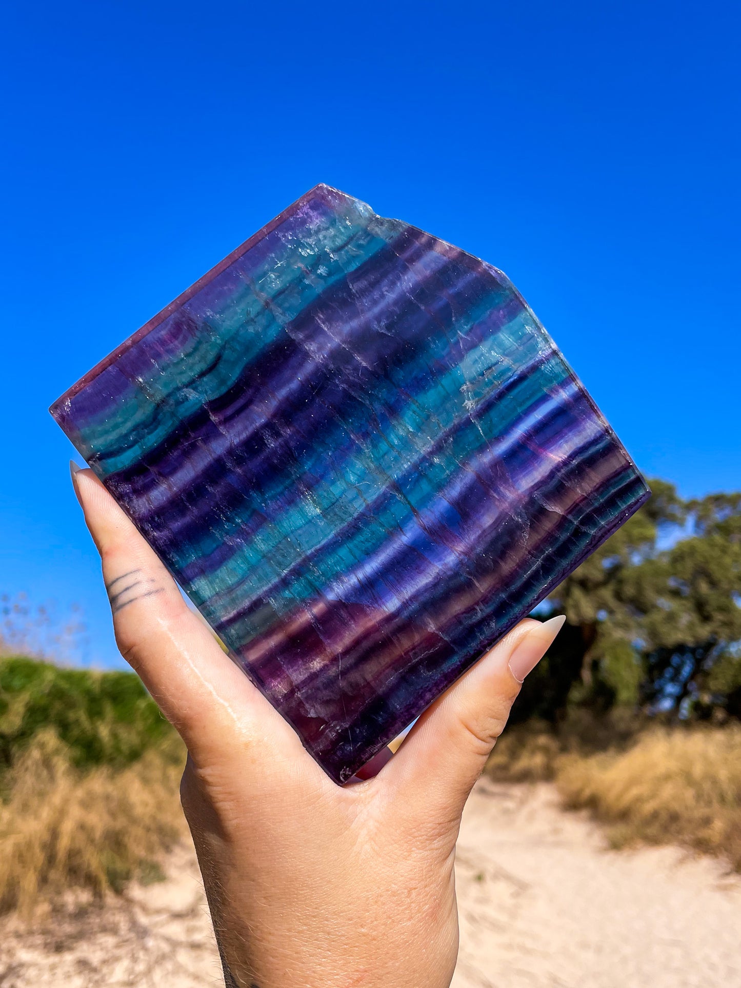 Rainbow fluorite slabs
