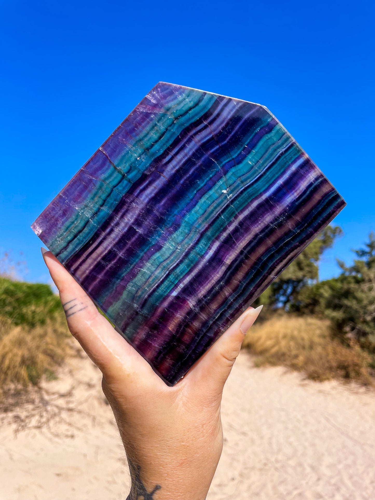 Rainbow fluorite slabs