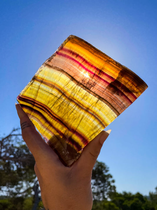 Yellow fluorite slab