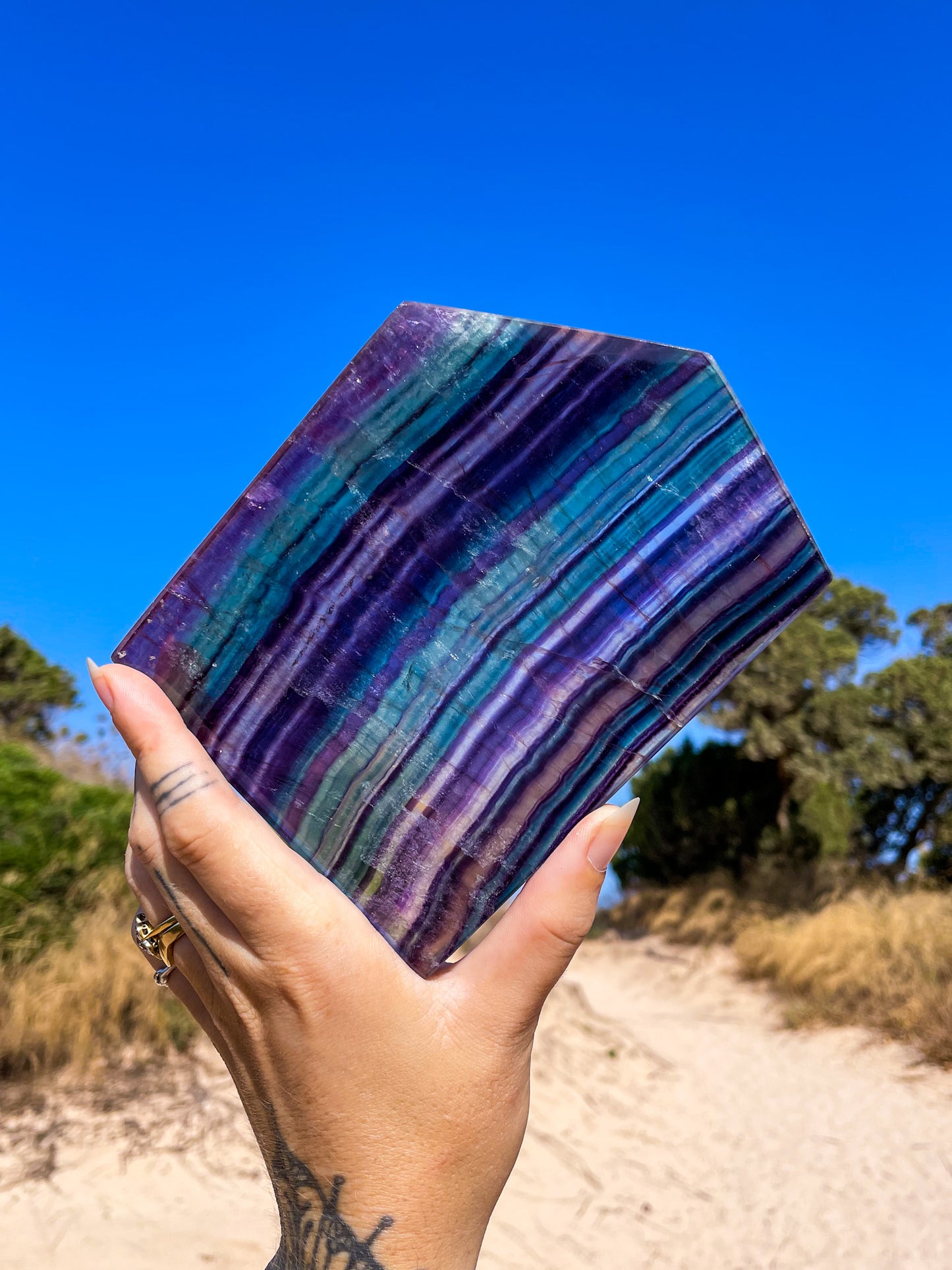 Rainbow fluorite slabs