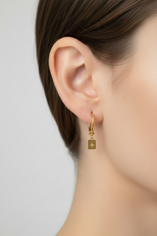North star huggie earrings . Hypoallergenic, waterproof, 18K gold plated