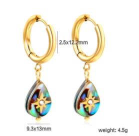 Mother of pearl teardrop star earrings . Hypoallergenic, waterproof, 18K gold plated
