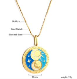 Sun Moon & Skies necklace . Hypoallergenic, waterproof, 18K gold plated