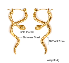 Snake loop through earrings . Hypoallergenic, waterproof, 18K gold plated