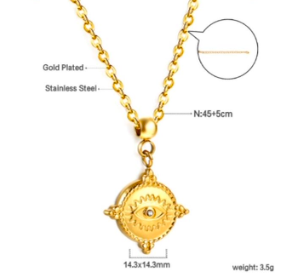 four directions eye necklace with specs on a white background