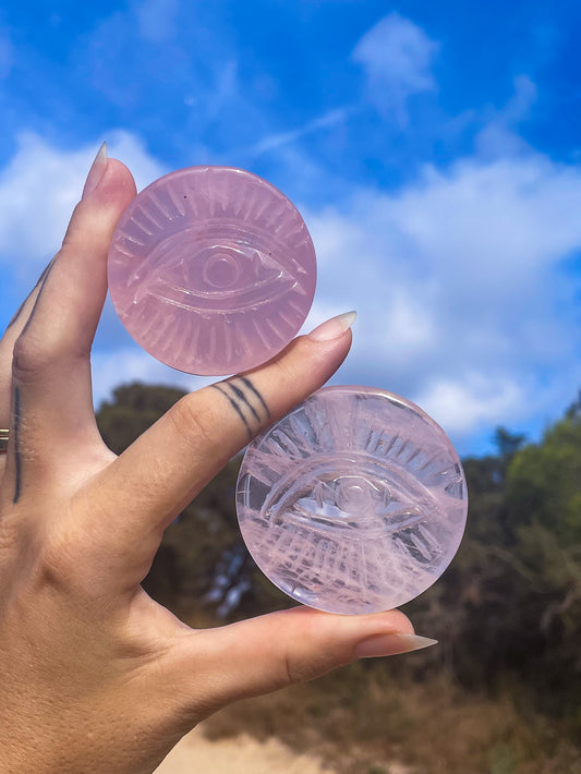 Evil eye Rose Quartz crystal disc