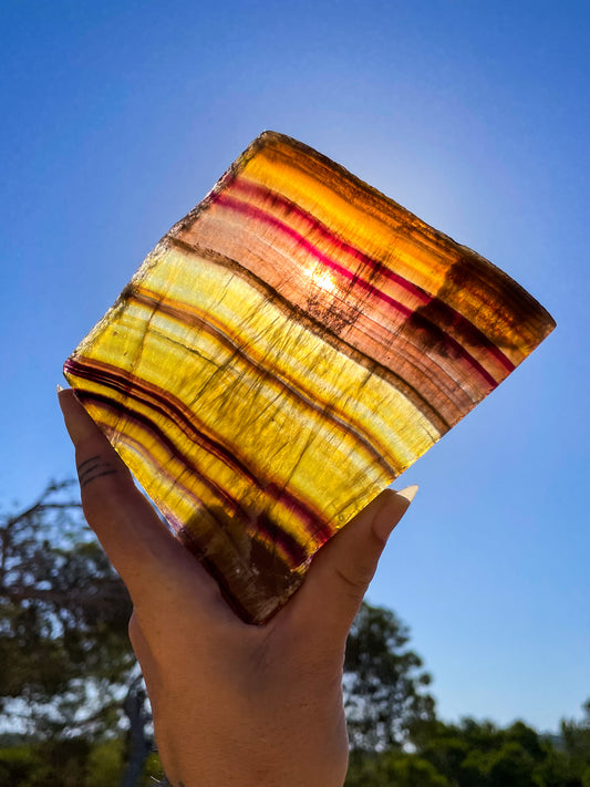 Yellow fluorite slab