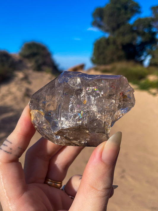 Skeletal Quartz, Elestial quartz, high quality piece from Brazil with MANY rainbows