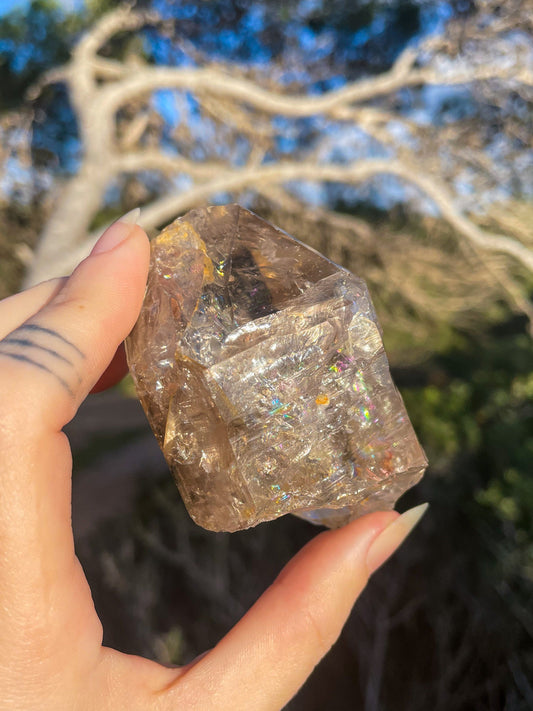 Skeletal Quartz, Elestial quartz, high quality piece from Brazil with MANY rainbows